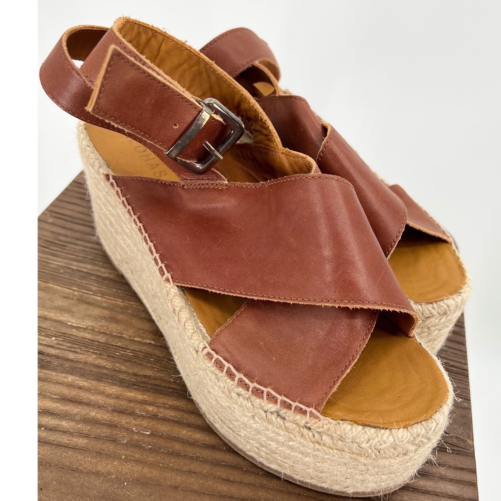 Alohas Vegas Camel Leather Platform Espadrille Sandals Brown Wedge Spain US 10